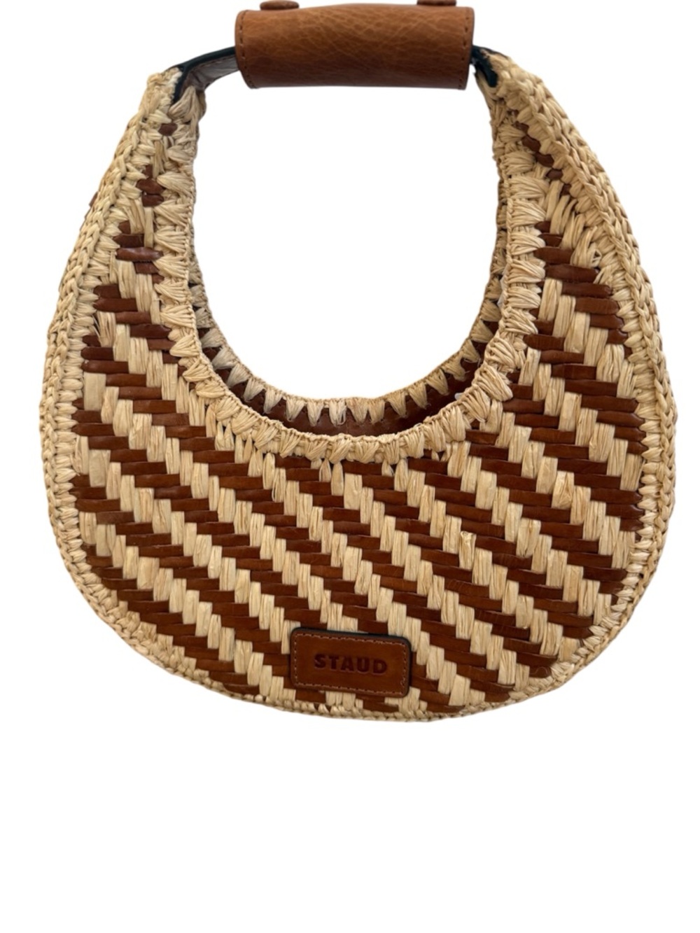 STAUD Raffia Moon Bag in Brown and Natural NWOT